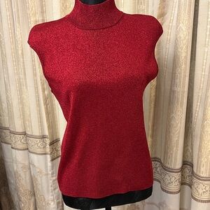 Red Sleeveless Turtleneck Top